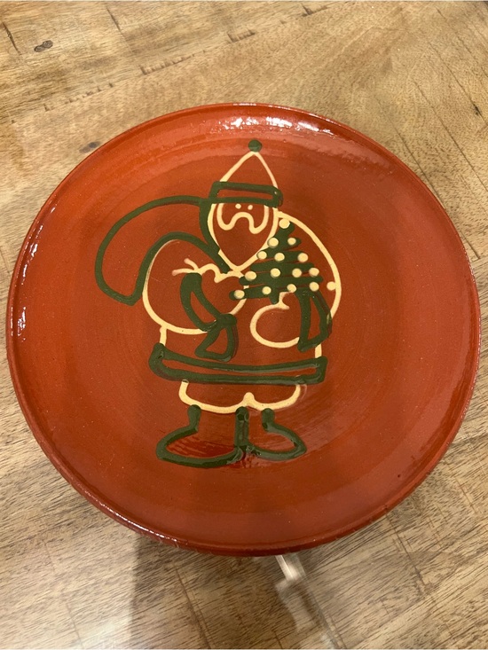 Other - Hand-Painted Vtg 1981 Redware pottery stoneware Plate Fat Santa signed
